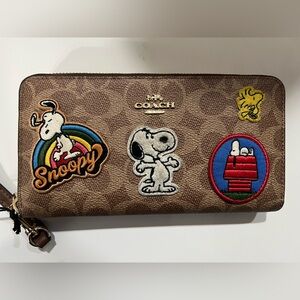Coach Tan Wallet with Snoopy Patches